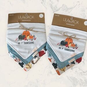 NWT Lila and Jack Bundle : My First Thanksgiving Bandana Bib Set 3 Pieces -2 Set